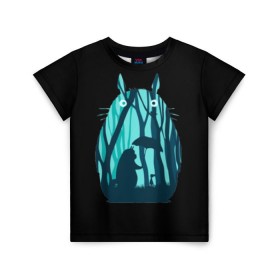 Детская футболка 3D с принтом Тоторо в лесу в Петрозаводске, 100% гипоаллергенный полиэфир | прямой крой, круглый вырез горловины, длина до линии бедер, чуть спущенное плечо, ткань немного тянется | тоторо