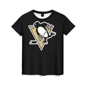 Женская футболка 3D с принтом Pittsburgh Penguins Crosby в Петрозаводске, 100% полиэфир ( синтетическое хлопкоподобное полотно) | прямой крой, круглый вырез горловины, длина до линии бедер | crosby | nhl | pittsburgh penguins