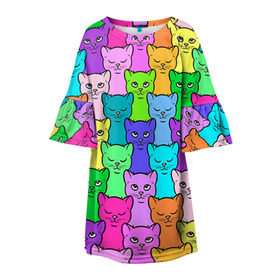 Детское платье 3D с принтом Котятушки в Петрозаводске, 100% полиэстер | прямой силуэт, чуть расширенный к низу. Круглая горловина, на рукавах — воланы | Тематика изображения на принте: кот | котенок | котик | кошечка | кошка | мем | независимая | сильная