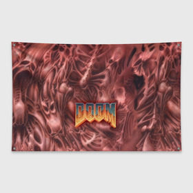 Флаг-баннер с принтом Doom (Classic) в Петрозаводске, 100% полиэстер | размер 67 х 109 см, плотность ткани — 95 г/м2; по краям флага есть четыре люверса для крепления | 90 | олдскул | скелет | череп