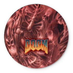 Коврик круглый с принтом Doom (Classic) в Петрозаводске, резина и полиэстер | круглая форма, изображение наносится на всю лицевую часть | 90 | олдскул | скелет | череп