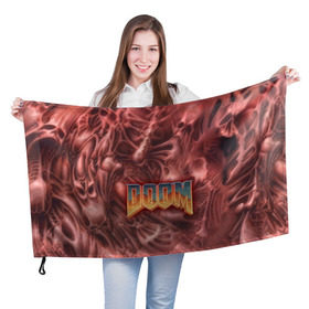 Флаг 3D с принтом Doom (Classic) в Петрозаводске, 100% полиэстер | плотность ткани — 95 г/м2, размер — 67 х 109 см. Принт наносится с одной стороны | 90 | олдскул | скелет | череп
