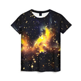 Женская футболка 3D с принтом Звезды в Петрозаводске, 100% полиэфир ( синтетическое хлопкоподобное полотно) | прямой крой, круглый вырез горловины, длина до линии бедер | nebula | вселенная | звезды | туманность