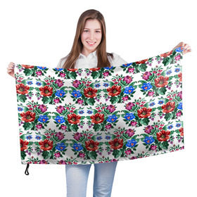 Флаг 3D с принтом Flowers on white в Петрозаводске, 100% полиэстер | плотность ткани — 95 г/м2, размер — 67 х 109 см. Принт наносится с одной стороны | цветы