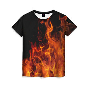 Женская футболка 3D с принтом Огонь в Петрозаводске, 100% полиэфир ( синтетическое хлопкоподобное полотно) | прямой крой, круглый вырез горловины, длина до линии бедер | костер | пламя