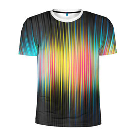 Мужская футболка 3D спортивная с принтом Спектр в Петрозаводске, 100% полиэстер с улучшенными характеристиками | приталенный силуэт, круглая горловина, широкие плечи, сужается к линии бедра | мерцание | радуга | свет | свечение | сияние | спектр | цвета | эквалайзер