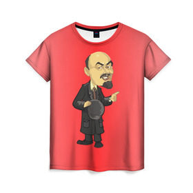 Женская футболка 3D с принтом Ленин каррикатура в Петрозаводске, 100% полиэфир ( синтетическое хлопкоподобное полотно) | прямой крой, круглый вырез горловины, длина до линии бедер | lenin | ussr | владимир | ильич | ленин | ссср