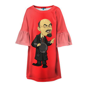 Детское платье 3D с принтом Ленин каррикатура в Петрозаводске, 100% полиэстер | прямой силуэт, чуть расширенный к низу. Круглая горловина, на рукавах — воланы | lenin | ussr | владимир | ильич | ленин | ссср