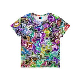 Детская футболка 3D с принтом Цветное безумие в Петрозаводске, 100% гипоаллергенный полиэфир | прямой крой, круглый вырез горловины, длина до линии бедер, чуть спущенное плечо, ткань немного тянется | арт | дизайн | искусство | краски | мозаика | палитра | радуга | разные цвета | текстура | цветное безумие