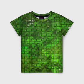 Детская футболка 3D с принтом Зелёные кубики в Петрозаводске, 100% гипоаллергенный полиэфир | прямой крой, круглый вырез горловины, длина до линии бедер, чуть спущенное плечо, ткань немного тянется | дизайн | искусство | кубики | мозаика | поверхность | рельеф | стена | стиль | текстура | фон