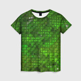 Женская футболка 3D с принтом Зелёные кубики в Петрозаводске, 100% полиэфир ( синтетическое хлопкоподобное полотно) | прямой крой, круглый вырез горловины, длина до линии бедер | дизайн | искусство | кубики | мозаика | поверхность | рельеф | стена | стиль | текстура | фон