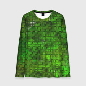 Мужской лонгслив 3D с принтом Зелёные кубики в Петрозаводске, 100% полиэстер | длинные рукава, круглый вырез горловины, полуприлегающий силуэт | дизайн | искусство | кубики | мозаика | поверхность | рельеф | стена | стиль | текстура | фон