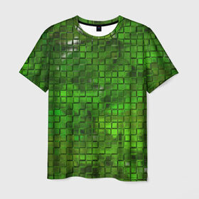 Мужская футболка 3D с принтом Зелёные кубики в Петрозаводске, 100% полиэфир | прямой крой, круглый вырез горловины, длина до линии бедер | дизайн | искусство | кубики | мозаика | поверхность | рельеф | стена | стиль | текстура | фон