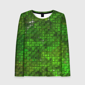 Женский лонгслив 3D с принтом Зелёные кубики в Петрозаводске, 100% полиэстер | длинные рукава, круглый вырез горловины, полуприлегающий силуэт | дизайн | искусство | кубики | мозаика | поверхность | рельеф | стена | стиль | текстура | фон