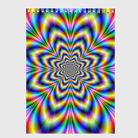 Скетчбук с принтом Красочная иллюзия в Петрозаводске, 100% бумага
 | 48 листов, плотность листов — 100 г/м2, плотность картонной обложки — 250 г/м2. Листы скреплены сверху удобной пружинной спиралью | гипноз | движение | красочный фон | обман зрения | оптическая иллюзия | погружение | текстура | фокус