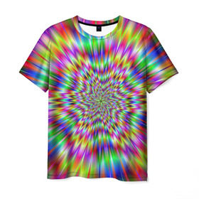 Мужская футболка 3D с принтом Спектральная иллюзия в Петрозаводске, 100% полиэфир | прямой крой, круглый вырез горловины, длина до линии бедер | взрыв | гипноз | движение | краски | красочный фон | обман зрения | оптическая иллюзия | погружение | текстура | фокус | цветовой спектр