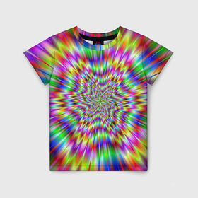 Детская футболка 3D с принтом Спектральная иллюзия в Петрозаводске, 100% гипоаллергенный полиэфир | прямой крой, круглый вырез горловины, длина до линии бедер, чуть спущенное плечо, ткань немного тянется | взрыв | гипноз | движение | краски | красочный фон | обман зрения | оптическая иллюзия | погружение | текстура | фокус | цветовой спектр