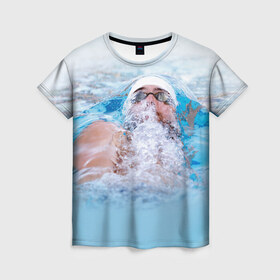 Женская футболка 3D с принтом Michael Phelps в Петрозаводске, 100% полиэфир ( синтетическое хлопкоподобное полотно) | прямой крой, круглый вырез горловины, длина до линии бедер | 