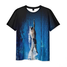 Мужская футболка 3D с принтом Пловец в Петрозаводске, 100% полиэфир | прямой крой, круглый вырез горловины, длина до линии бедер | аква | бассейн | ныряльщик | соревнования | спорт
