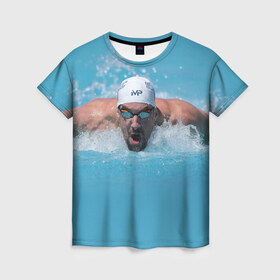 Женская футболка 3D с принтом Michael Phelps в Петрозаводске, 100% полиэфир ( синтетическое хлопкоподобное полотно) | прямой крой, круглый вырез горловины, длина до линии бедер | 