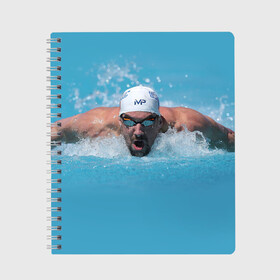 Тетрадь с принтом Michael Phelps в Петрозаводске, 100% бумага | 48 листов, плотность листов — 60 г/м2, плотность картонной обложки — 250 г/м2. Листы скреплены сбоку удобной пружинной спиралью. Уголки страниц и обложки скругленные. Цвет линий — светло-серый
 | 
