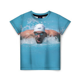 Детская футболка 3D с принтом Michael Phelps в Петрозаводске, 100% гипоаллергенный полиэфир | прямой крой, круглый вырез горловины, длина до линии бедер, чуть спущенное плечо, ткань немного тянется | 