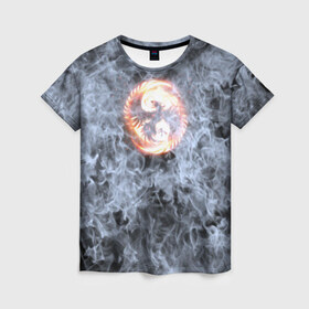 Женская футболка 3D с принтом Феникс в Петрозаводске, 100% полиэфир ( синтетическое хлопкоподобное полотно) | прямой крой, круглый вырез горловины, длина до линии бедер | phoenix | огонь | пламя | птица