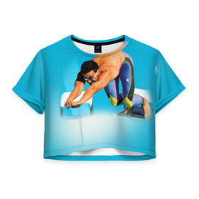 Женская футболка 3D укороченная с принтом Александр Попов в Петрозаводске, 100% полиэстер | круглая горловина, длина футболки до линии талии, рукава с отворотами | 