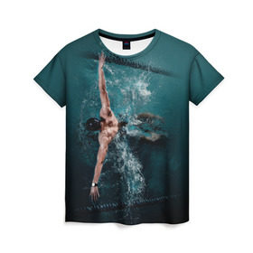 Женская футболка 3D с принтом Пловец в Петрозаводске, 100% полиэфир ( синтетическое хлопкоподобное полотно) | прямой крой, круглый вырез горловины, длина до линии бедер | 