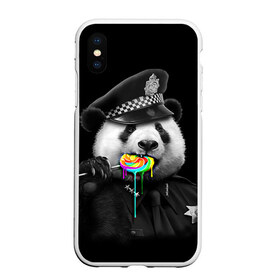 Чехол для iPhone XS Max матовый с принтом Панда и карамель в Петрозаводске, Силикон | Область печати: задняя сторона чехла, без боковых панелей | панда | черно белый