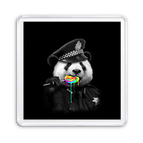 Магнит 55*55 с принтом Панда и карамель в Петрозаводске, Пластик | Размер: 65*65 мм; Размер печати: 55*55 мм | панда | черно белый