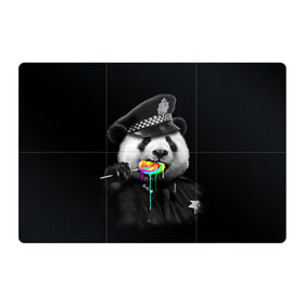 Магнитный плакат 3Х2 с принтом Панда и карамель в Петрозаводске, Полимерный материал с магнитным слоем | 6 деталей размером 9*9 см | панда | черно белый