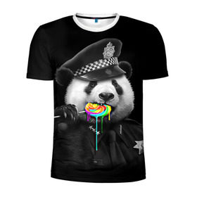 Мужская футболка 3D спортивная с принтом Панда и карамель в Петрозаводске, 100% полиэстер с улучшенными характеристиками | приталенный силуэт, круглая горловина, широкие плечи, сужается к линии бедра | панда | черно белый