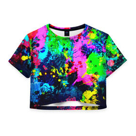 Женская футболка 3D укороченная с принтом Пятна краски в Петрозаводске, 100% полиэстер | круглая горловина, длина футболки до линии талии, рукава с отворотами | гранж | краска | новые | прикольные | текстуры | цветные