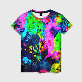 Женская футболка 3D с принтом Пятна краски в Петрозаводске, 100% полиэфир ( синтетическое хлопкоподобное полотно) | прямой крой, круглый вырез горловины, длина до линии бедер | Тематика изображения на принте: гранж | краска | новые | прикольные | текстуры | цветные