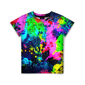 Детская футболка 3D с принтом Пятна краски в Петрозаводске, 100% гипоаллергенный полиэфир | прямой крой, круглый вырез горловины, длина до линии бедер, чуть спущенное плечо, ткань немного тянется | гранж | краска | новые | прикольные | текстуры | цветные