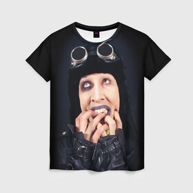 Женская футболка 3D с принтом Мэрилин Мэнсон в Петрозаводске, 100% полиэфир ( синтетическое хлопкоподобное полотно) | прямой крой, круглый вырез горловины, длина до линии бедер | Тематика изображения на принте: мэрилин мэнсон