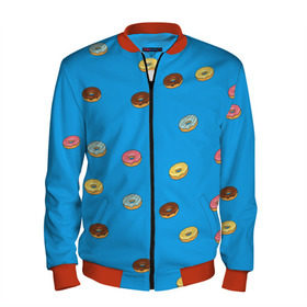 Мужской бомбер 3D с принтом Пончики в Петрозаводске, 100% полиэстер | застегивается на молнию, по бокам два кармана без застежек, по низу бомбера и на воротнике - эластичная резинка | donut | гомер | еда | пончики | симпсон | фаст