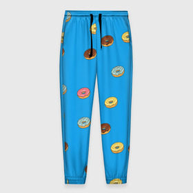 Мужские брюки 3D с принтом Пончики в Петрозаводске, 100% полиэстер | манжеты по низу, эластичный пояс регулируется шнурком, по бокам два кармана без застежек, внутренняя часть кармана из мелкой сетки | donut | гомер | еда | пончики | симпсон | фаст