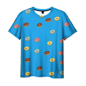 Мужская футболка 3D с принтом Пончики в Петрозаводске, 100% полиэфир | прямой крой, круглый вырез горловины, длина до линии бедер | Тематика изображения на принте: donut | гомер | еда | пончики | симпсон | фаст