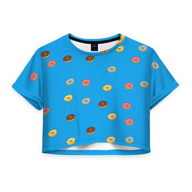 Женская футболка 3D укороченная с принтом Пончики в Петрозаводске, 100% полиэстер | круглая горловина, длина футболки до линии талии, рукава с отворотами | donut | гомер | еда | пончики | симпсон | фаст