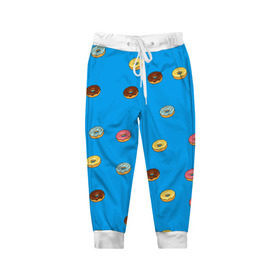 Детские брюки 3D с принтом Пончики в Петрозаводске, 100% полиэстер | манжеты по низу, эластичный пояс регулируется шнурком, по бокам два кармана без застежек, внутренняя часть кармана из мелкой сетки | donut | гомер | еда | пончики | симпсон | фаст