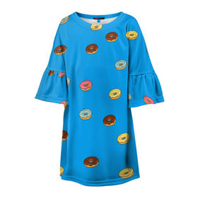 Детское платье 3D с принтом Пончики в Петрозаводске, 100% полиэстер | прямой силуэт, чуть расширенный к низу. Круглая горловина, на рукавах — воланы | donut | гомер | еда | пончики | симпсон | фаст