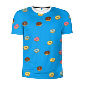 Мужская футболка 3D спортивная с принтом Пончики в Петрозаводске, 100% полиэстер с улучшенными характеристиками | приталенный силуэт, круглая горловина, широкие плечи, сужается к линии бедра | donut | гомер | еда | пончики | симпсон | фаст