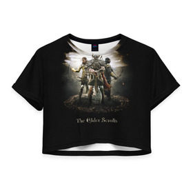 Женская футболка 3D укороченная с принтом The Elder Scrolls в Петрозаводске, 100% полиэстер | круглая горловина, длина футболки до линии талии, рукава с отворотами | elder | scrolls | tes | древние | свитки
