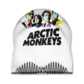 Шапка 3D с принтом Arctic Monkeys 2 в Петрозаводске, 100% полиэстер | универсальный размер, печать по всей поверхности изделия | am | arctic | arctic monkeys | monkeys | rock | алекс тёрнер | амы | арктические мартышки | джейми кук | мартышки | мэтт хелдерс. ам | ник омэлли | ник о’мэлли | рок