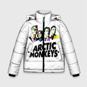 Зимняя куртка для мальчиков 3D с принтом Arctic Monkeys 2 в Петрозаводске, ткань верха — 100% полиэстер; подклад — 100% полиэстер, утеплитель — 100% полиэстер | длина ниже бедра, удлиненная спинка, воротник стойка и отстегивающийся капюшон. Есть боковые карманы с листочкой на кнопках, утяжки по низу изделия и внутренний карман на молнии. 

Предусмотрены светоотражающий принт на спинке, радужный светоотражающий элемент на пуллере молнии и на резинке для утяжки | am | arctic | arctic monkeys | monkeys | rock | алекс тёрнер | амы | арктические мартышки | джейми кук | мартышки | мэтт хелдерс. ам | ник омэлли | ник о’мэлли | рок