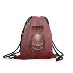 Рюкзак-мешок 3D с принтом Демон (Doom classic) в Петрозаводске, 100% полиэстер | плотность ткани — 200 г/м2, размер — 35 х 45 см; лямки — толстые шнурки, застежка на шнуровке, без карманов и подкладки | розовый | скелет | череп