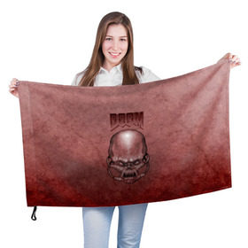 Флаг 3D с принтом Демон (Doom classic) в Петрозаводске, 100% полиэстер | плотность ткани — 95 г/м2, размер — 67 х 109 см. Принт наносится с одной стороны | розовый | скелет | череп