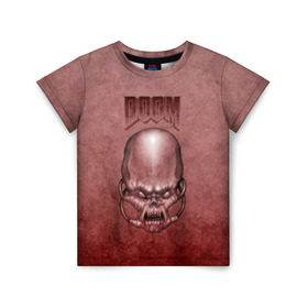 Детская футболка 3D с принтом Демон (Doom classic) в Петрозаводске, 100% гипоаллергенный полиэфир | прямой крой, круглый вырез горловины, длина до линии бедер, чуть спущенное плечо, ткань немного тянется | розовый | скелет | череп